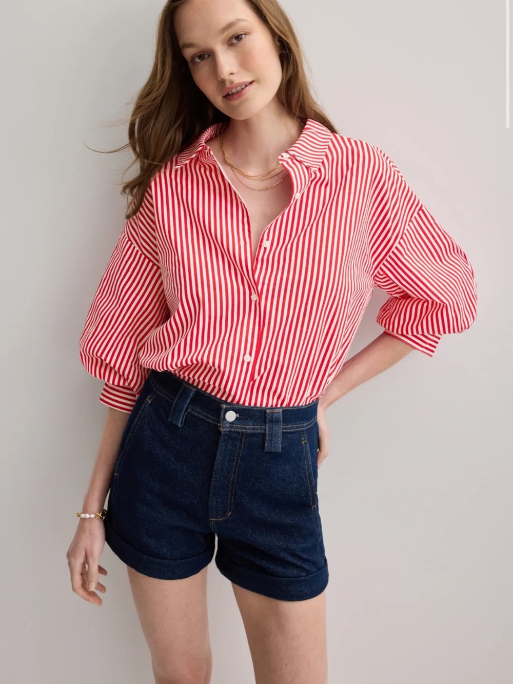 English Factory Red & White Vertical Stripe Button-Down Shirt